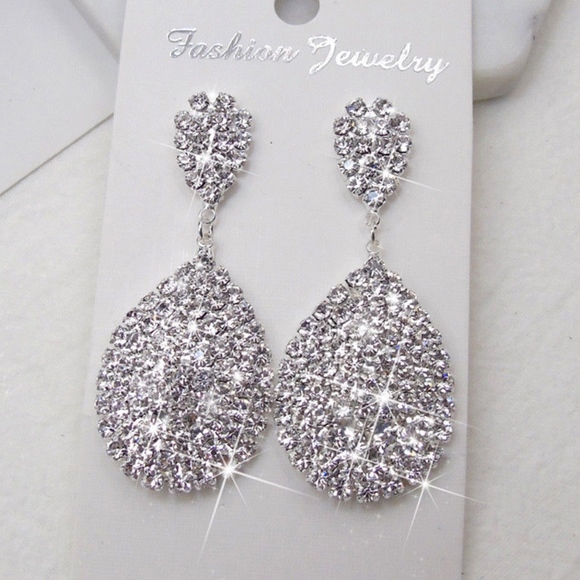 Teardrop Zirconia Crystal Drop Silver Earrings - Picture 2 of 6